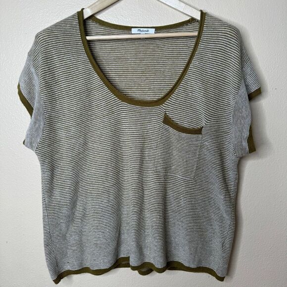 Madewell Shirt Womens XL Watermoor Short-Sleeve Sweater In Stripe Round Neck - Picture 3 of 11